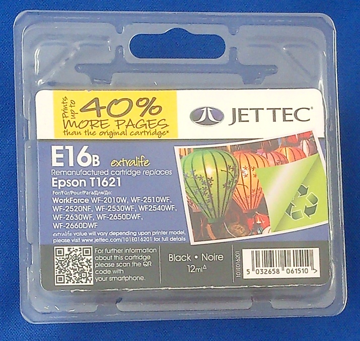 JetTec E16B Epson WorkForce  Black Cartridges (T1621/T1631) 