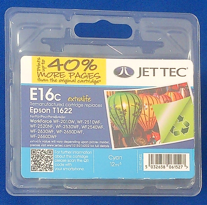JetTec E16C Epson WorkForce  Cyan Cartridges (T1622/T1632) 