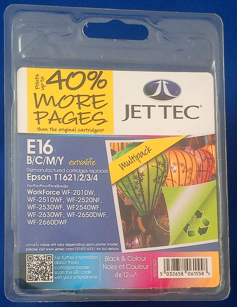 JetTec E16COMBI Epson Workforce Complete Cartridge Set (T1625) 