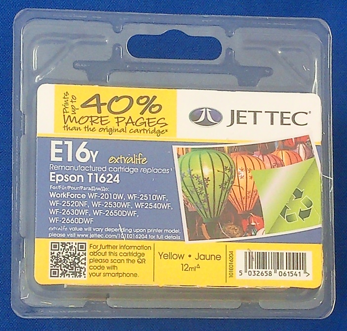 JetTec E16Y Epson WorkForce  Yellow Cartridges (T1624/T1634) 
